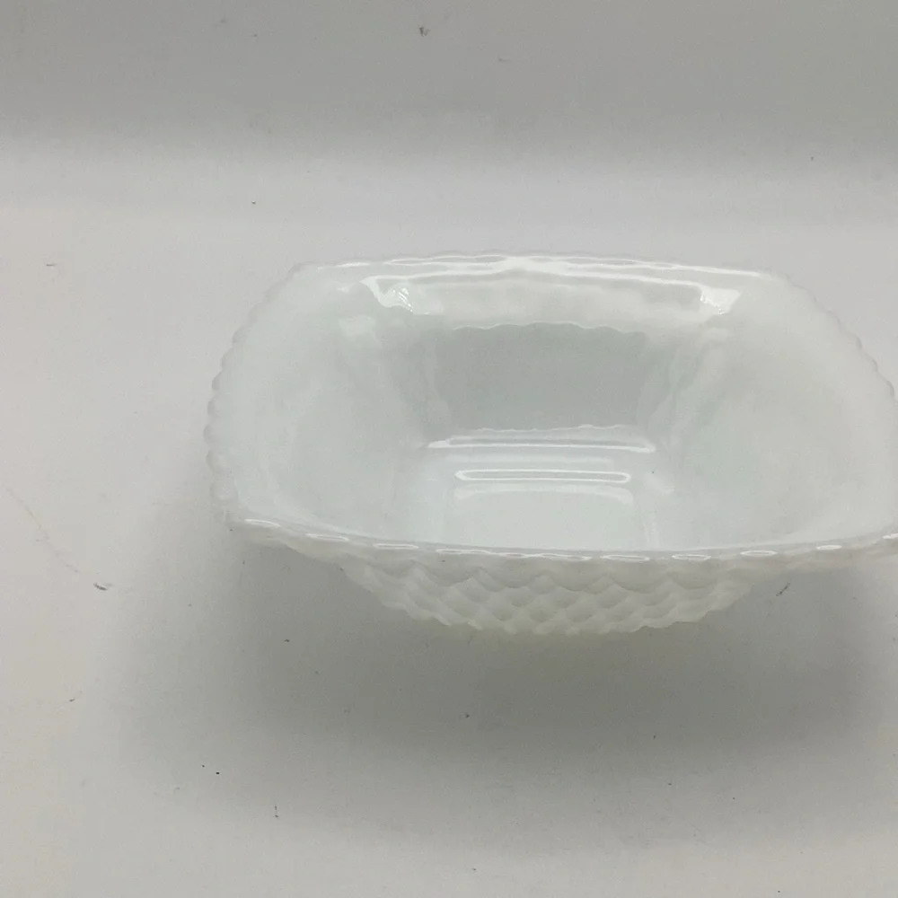 Vintage White Milk Glass Scalloped Edge Square Bowl